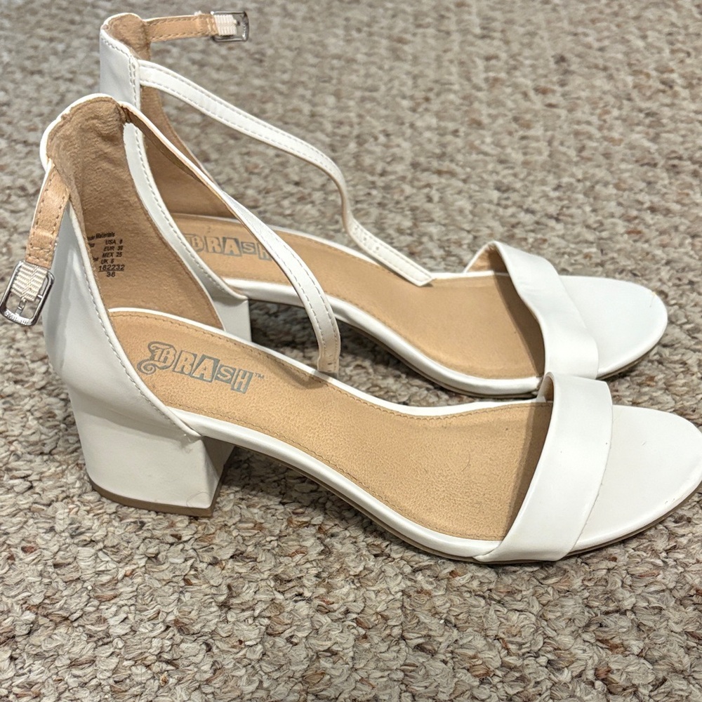 Brash White Strappy Block Heels